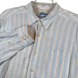 Tommy Bahama Relax 100% Linen Men's Large Button Up Long Sleeve Striped Shirt